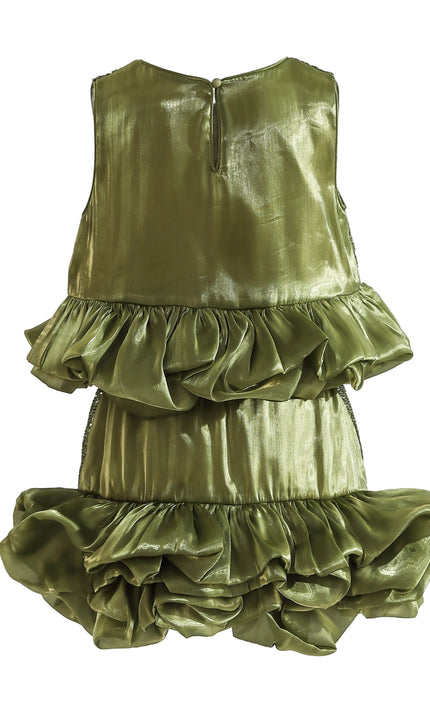 kids atelier tulleen Green Evadelle Satin Ruffle Skirt Set
