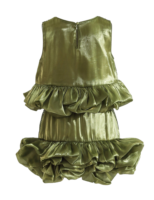 kids atelier tulleen Green Evadelle Satin Ruffle Skirt Set