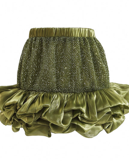 kids atelier tulleen Green Evadelle Satin Ruffle Skirt Set