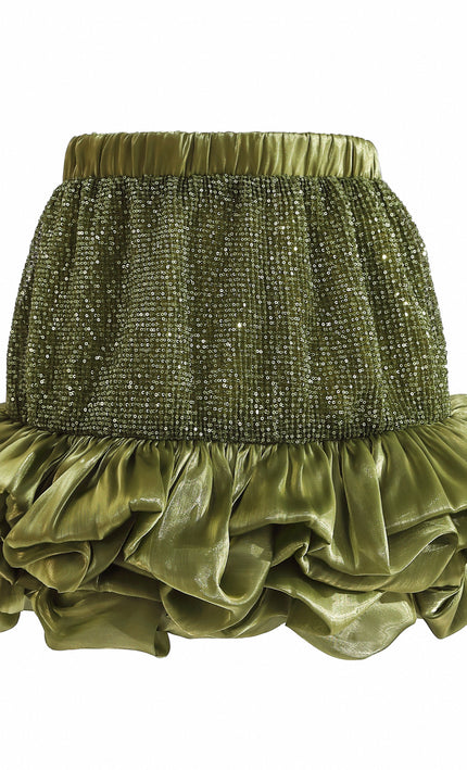 kids atelier tulleen Green Evadelle Satin Ruffle Skirt Set