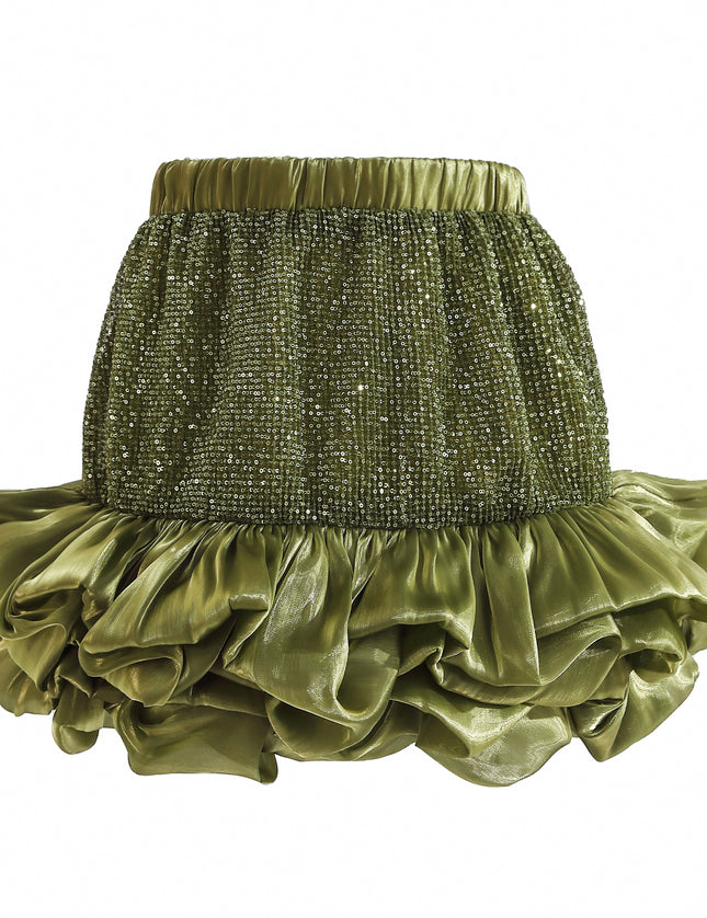 kids atelier tulleen Green Evadelle Satin Ruffle Skirt Set