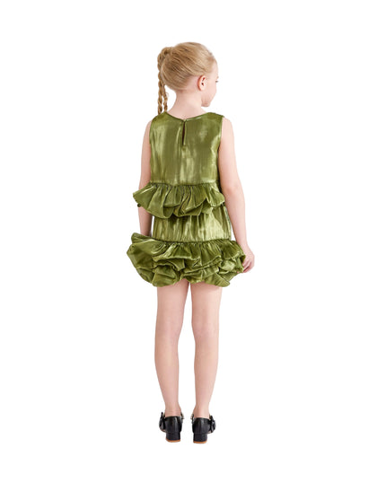 kids atelier tulleen Green Evadelle Satin Ruffle Skirt Set