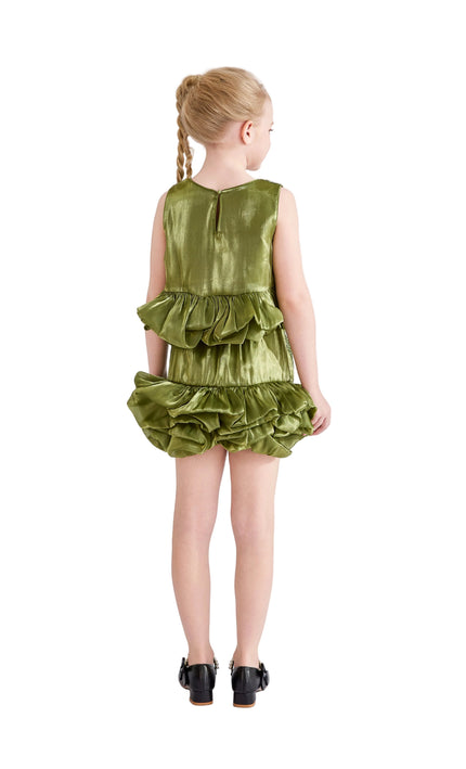 kids atelier tulleen Green Evadelle Satin Ruffle Skirt Set