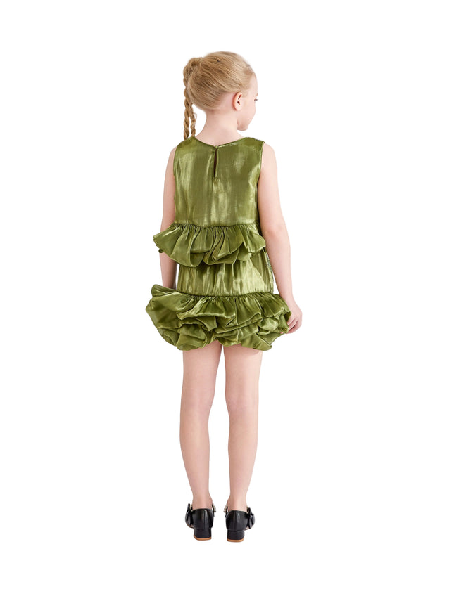 kids atelier tulleen Green Evadelle Satin Ruffle Skirt Set