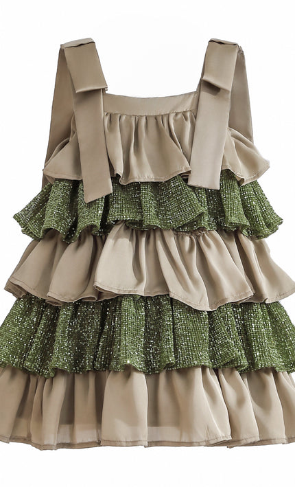 kids atelier tulleen Green Bellamy Ruffle Sequin Dress