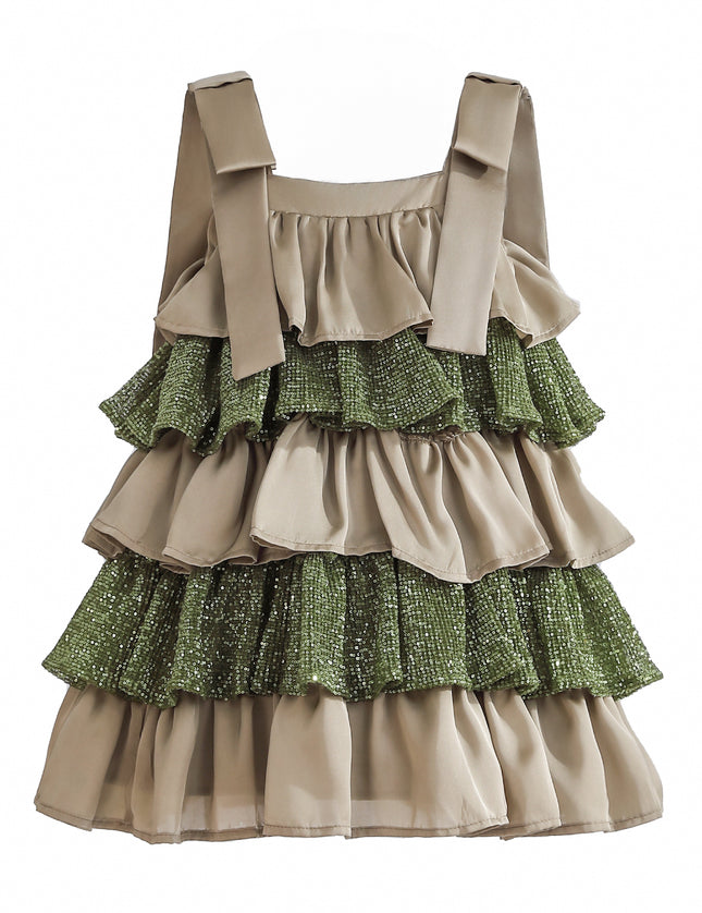 kids atelier tulleen Green Bellamy Ruffle Sequin Dress
