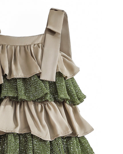 kids atelier tulleen Green Bellamy Ruffle Sequin Dress