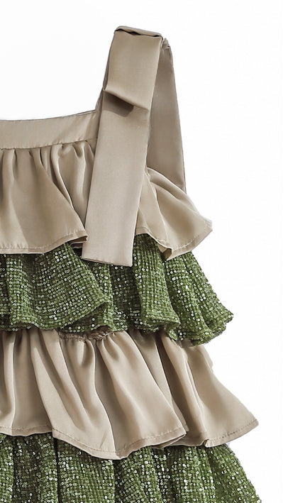 kids atelier tulleen Green Bellamy Ruffle Sequin Dress