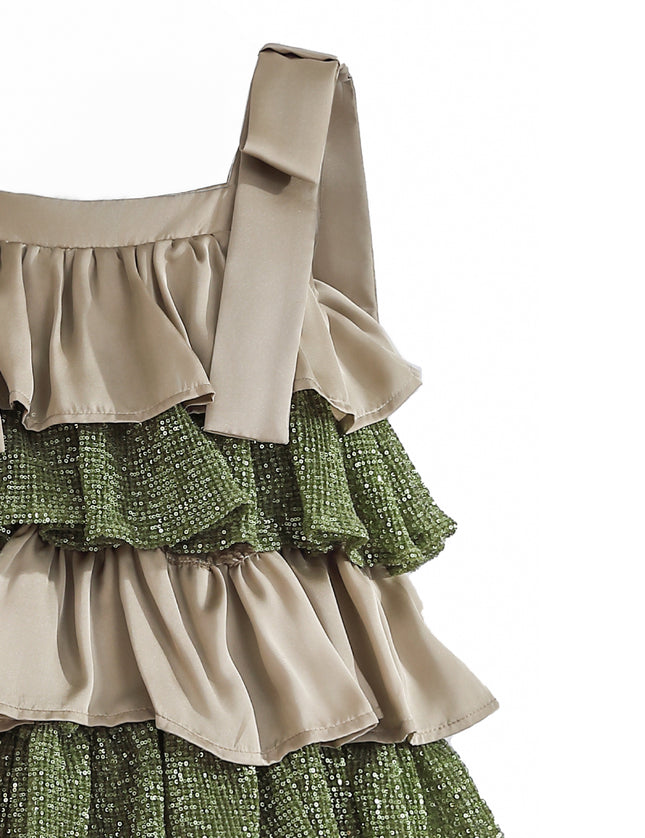 kids atelier tulleen Green Bellamy Ruffle Sequin Dress
