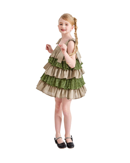 kids atelier tulleen Green Bellamy Ruffle Sequin Dress