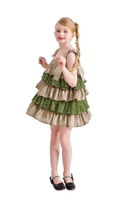 kids atelier tulleen Green Bellamy Ruffle Sequin Dress