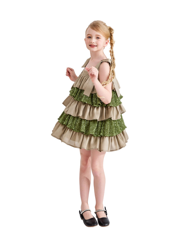 kids atelier tulleen Green Bellamy Ruffle Sequin Dress