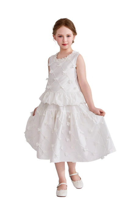 kids atelier tulleen White Lucienne Quilted Skirt Set