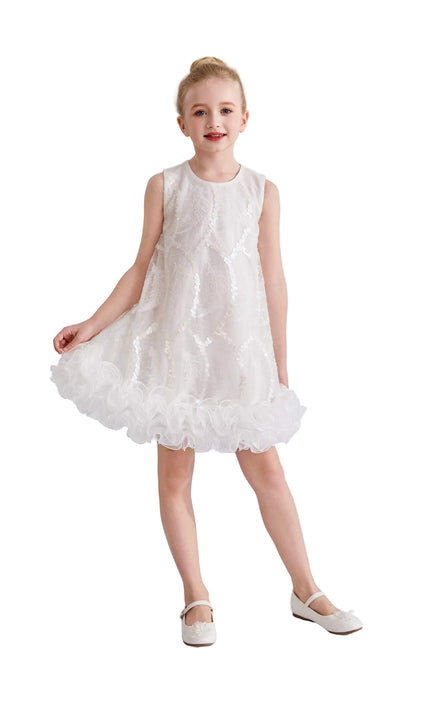 kids atelier tulleen White Fiora Ruffle Sequin Dress