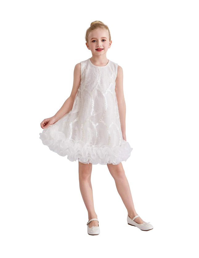 kids atelier tulleen White Fiora Ruffle Sequin Dress
