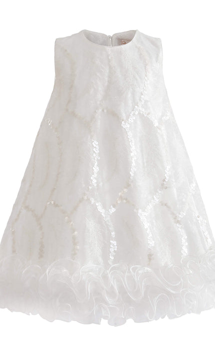 kids atelier tulleen White Fiora Ruffle Sequin Dress
