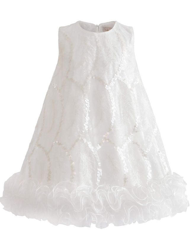 kids atelier tulleen White Fiora Ruffle Sequin Dress