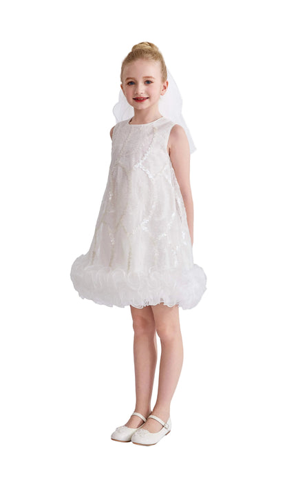 kids atelier tulleen White Fiora Ruffle Sequin Dress