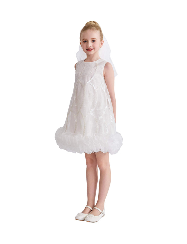 kids atelier tulleen White Fiora Ruffle Sequin Dress
