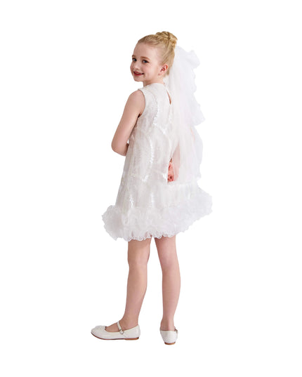 kids atelier tulleen White Fiora Ruffle Sequin Dress