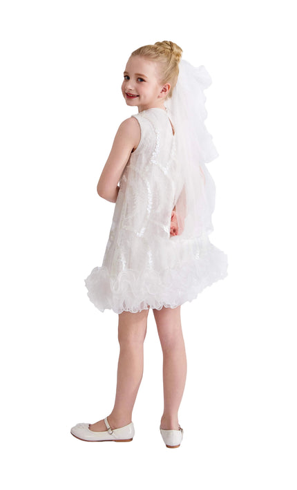 kids atelier tulleen White Fiora Ruffle Sequin Dress