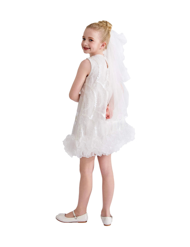 kids atelier tulleen White Fiora Ruffle Sequin Dress