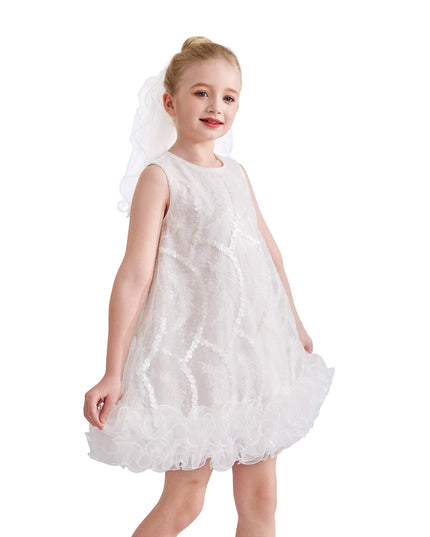 kids atelier tulleen White Fiora Ruffle Sequin Dress