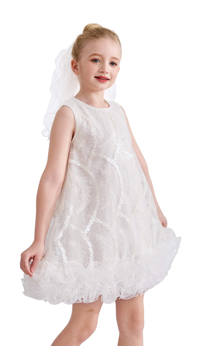 kids atelier tulleen White Fiora Ruffle Sequin Dress