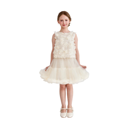 kids atelier tulleen Ivory Amorette Floral Appliqué Top and Dress Set