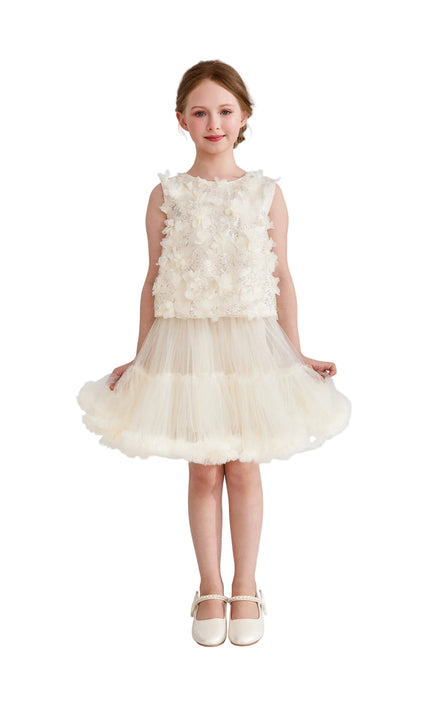 kids atelier tulleen Ivory Amorette Floral Appliqué Top and Dress Set