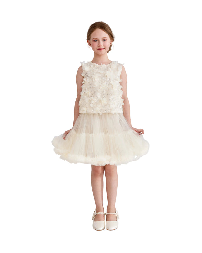 kids atelier tulleen Ivory Amorette Floral Appliqué Top and Dress Set