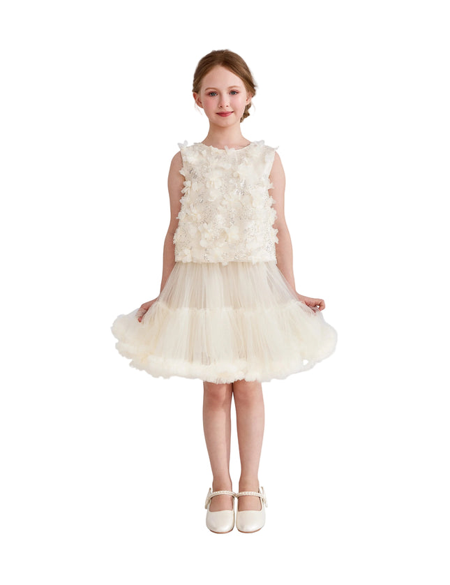 kids atelier tulleen Ivory Amorette Floral Appliqué Top and Dress Set