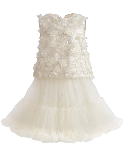 kids atelier tulleen Ivory Amorette Floral Appliqué Top and Dress Set