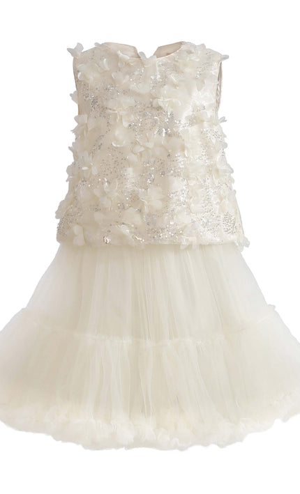 kids atelier tulleen Ivory Amorette Floral Appliqué Top and Dress Set