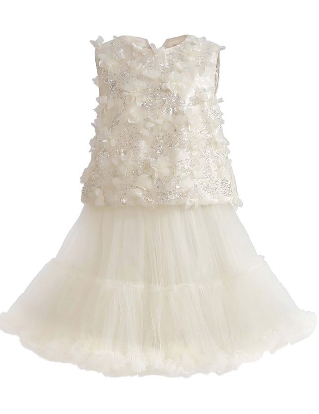 kids atelier tulleen Ivory Amorette Floral Appliqué Top and Dress Set