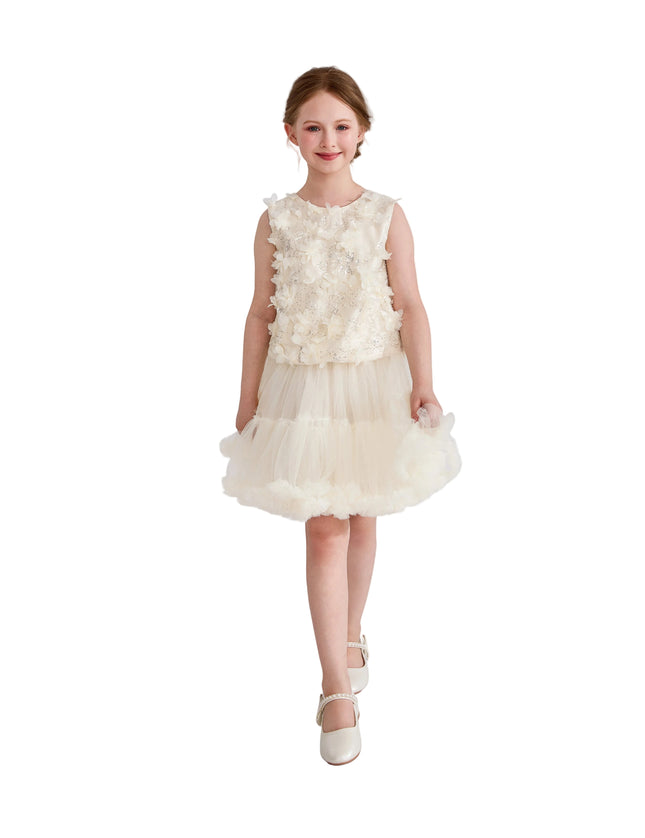 kids atelier tulleen Ivory Amorette Floral Appliqué Top and Dress Set