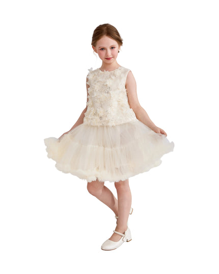 kids atelier tulleen Ivory Amorette Floral Appliqué Top and Dress Set