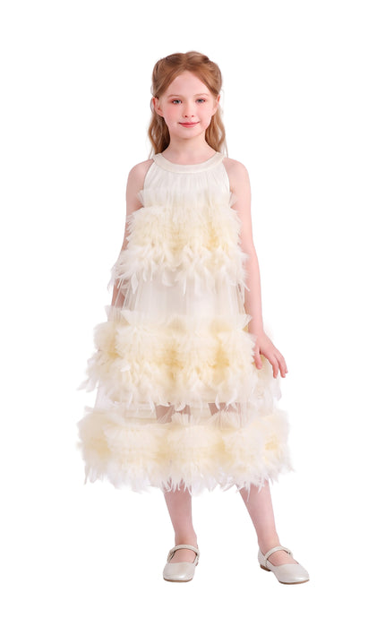 kids atelier tulleen Cream Delara Feathered Tiered Dress
