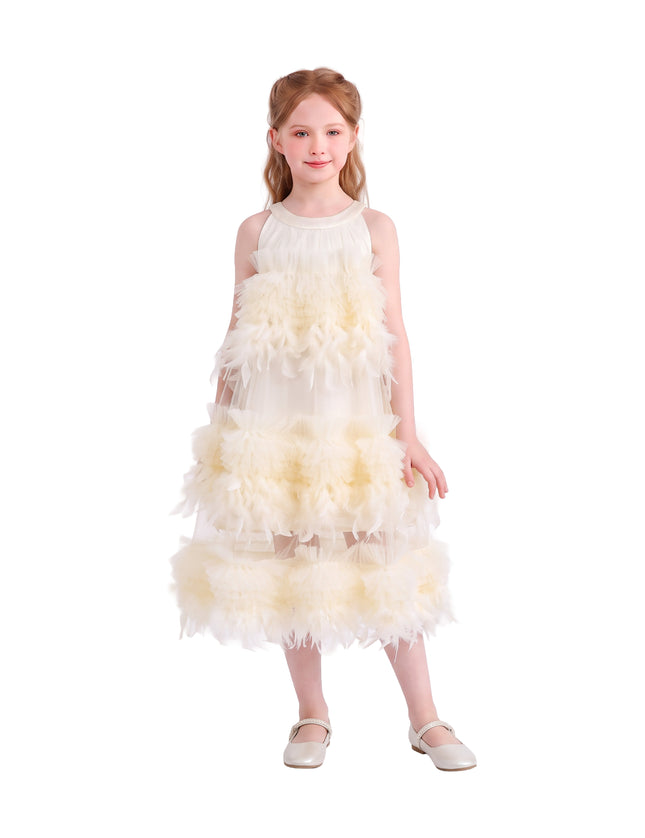 kids atelier tulleen Cream Delara Feathered Tiered Dress