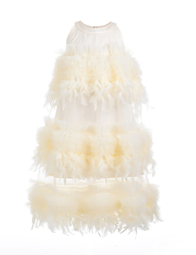 kids atelier tulleen Cream Delara Feathered Tiered Dress