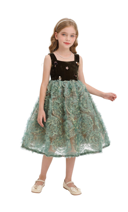kids atelier tulleen Green Bellina Velvet Tulle Dress