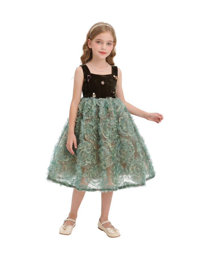 kids atelier tulleen Green Bellina Velvet Tulle Dress