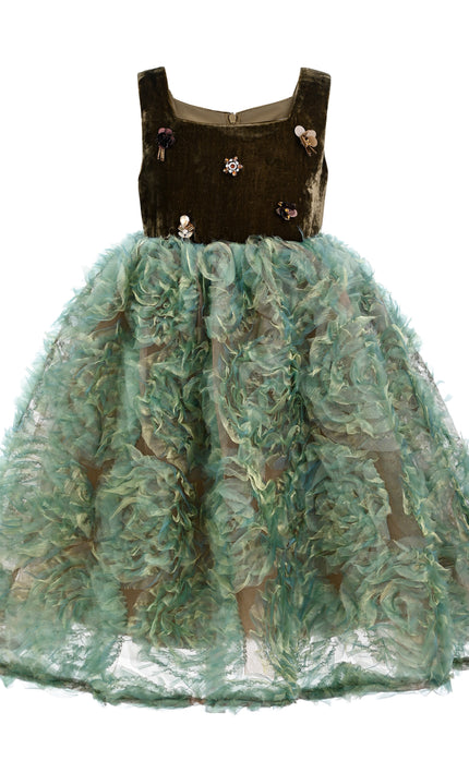 kids atelier tulleen Green Bellina Velvet Tulle Dress