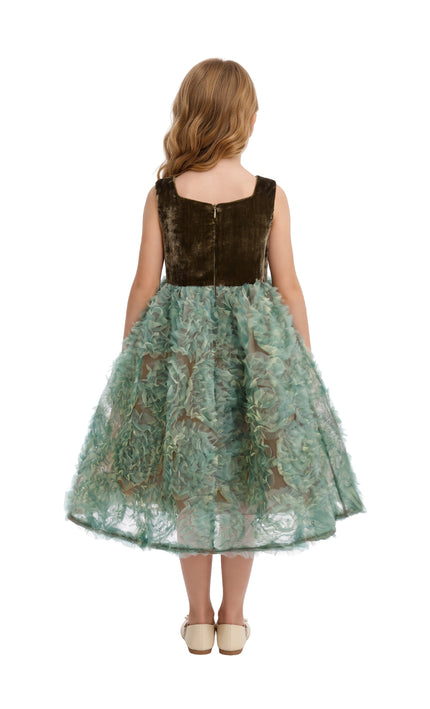 kids atelier tulleen Green Bellina Velvet Tulle Dress