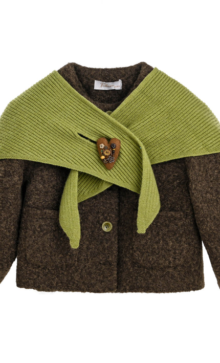 kids atelier tulleen Brown Wool Shawl Coat Set
