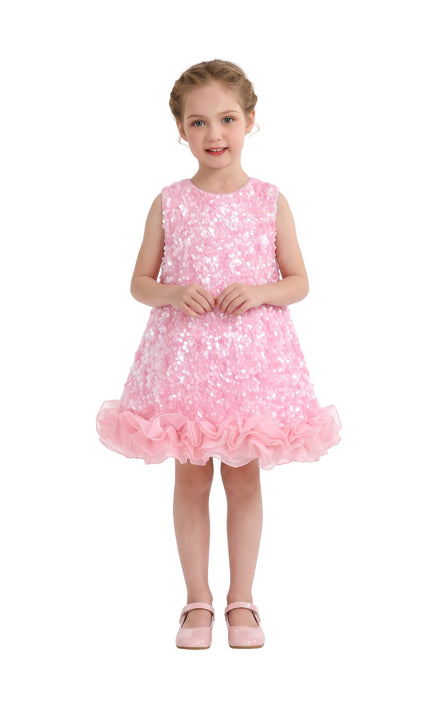 kids atelier tulleen Pink Ingrid Sequin Ruffle Dress