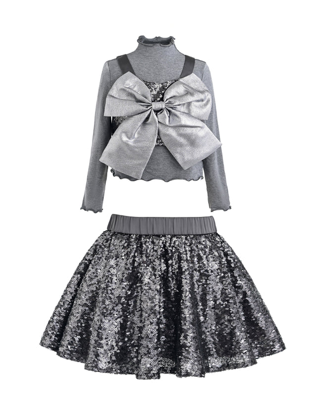 Kids atelier tulleen Gray Melina Bow Ruffle Set