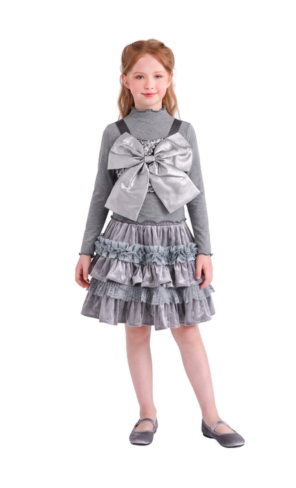 kids atelier tulleen Gray Melina Bow Ruffle Set