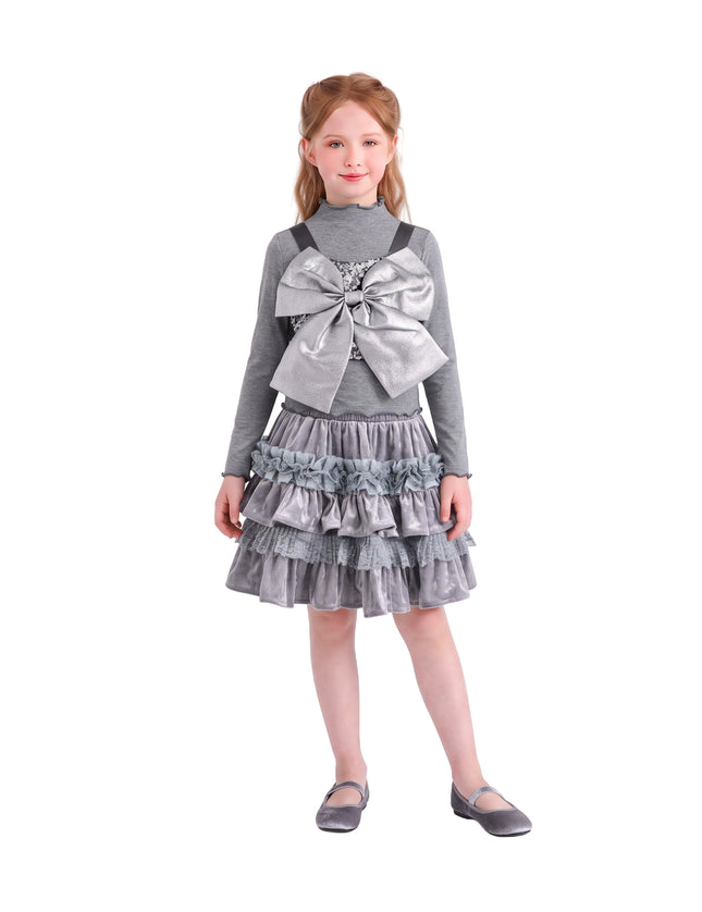 kids atelier tulleen Gray Melina Bow Ruffle Set