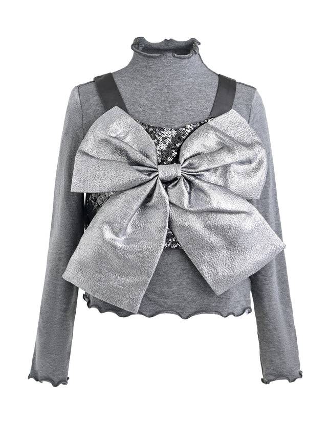 Kids atelier tulleen Gray Melina Bow Ruffle Set